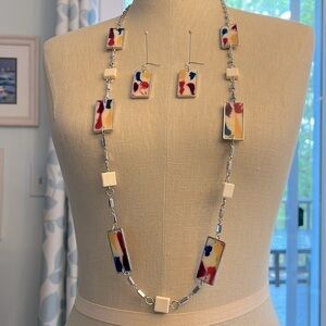 Abstract Costume Jewelry 40” Long Necklace or belt and matching earrings